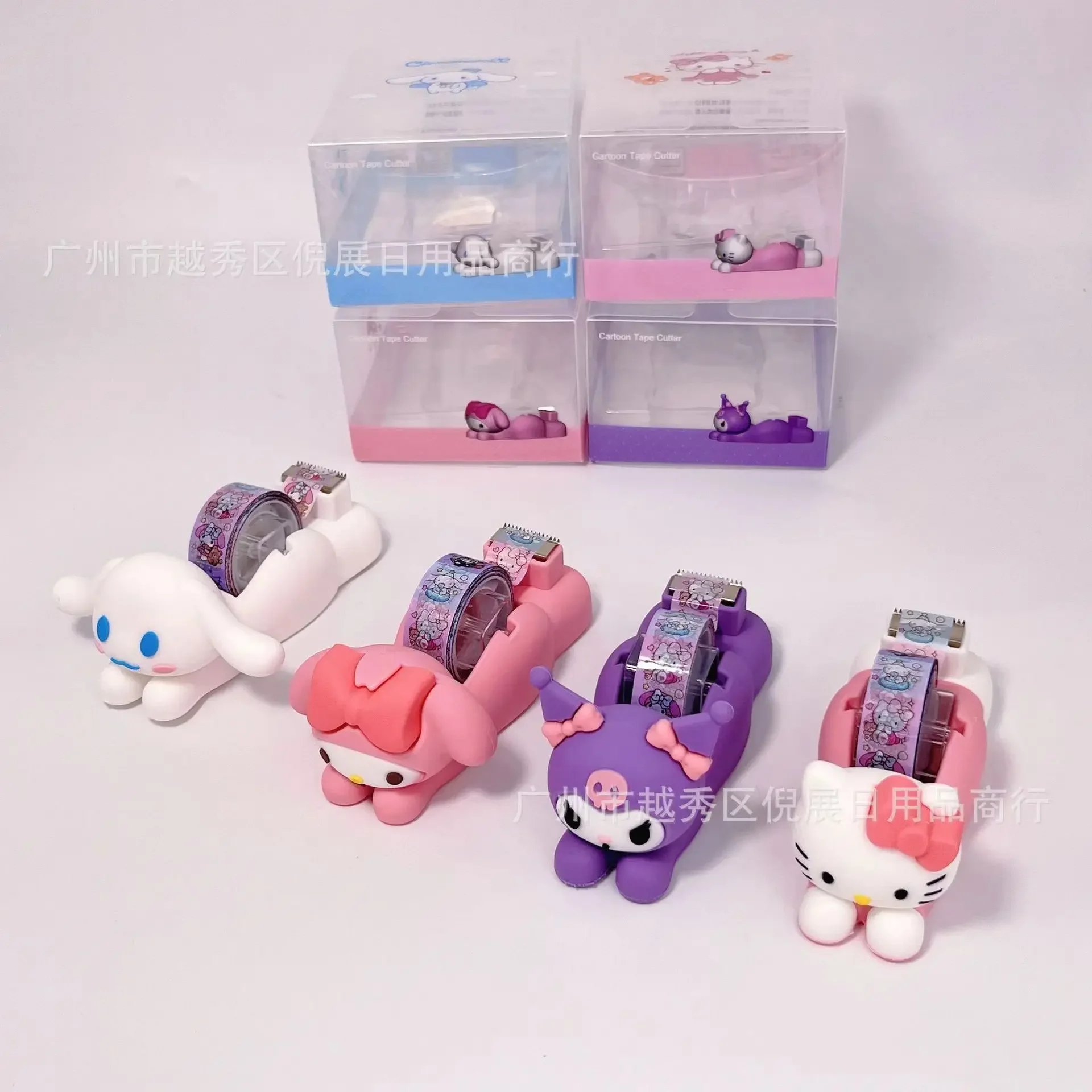 2025 Sanrio Tape Cutter With Tape Seat Adhesive Tape Dispenser Cutter Holder Mymelody Kuromi Cinnamoroll Cartoon Stationery