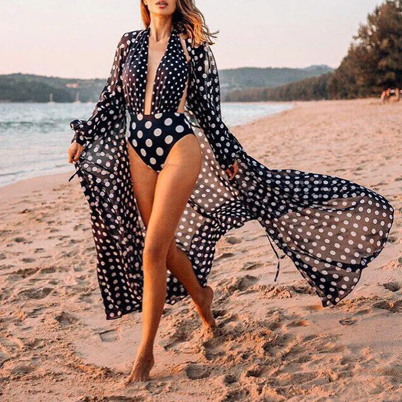 Plus rozmiar damski szyfonowy strój kąpielowy bikini na plażę zakrywający kardigan kimono