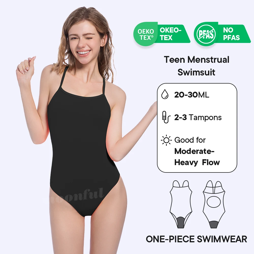 Teen Menstrual Swimsuit Leak Proof Recyclable Swimsuit for Girls Women One Piece 4 Layer Period Swimwear for Pool Teenage