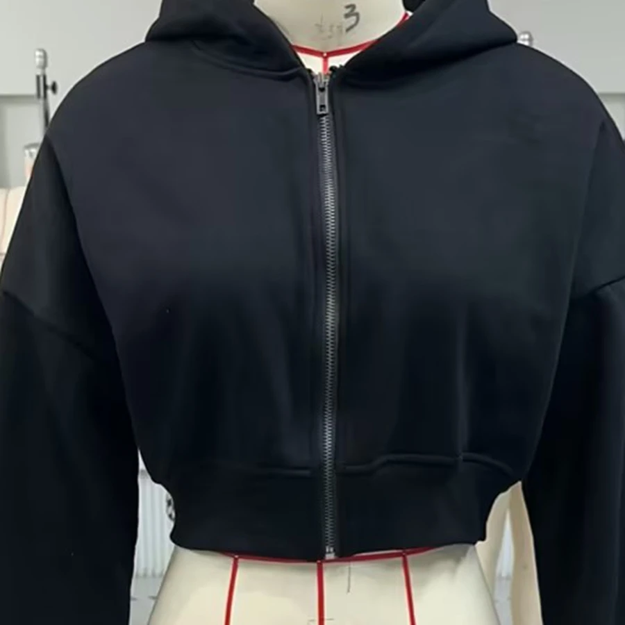 Women's Long Sleeve Zip up Cropped Hoodie Solid Color Fashion Sweatshirt Streetwear Top