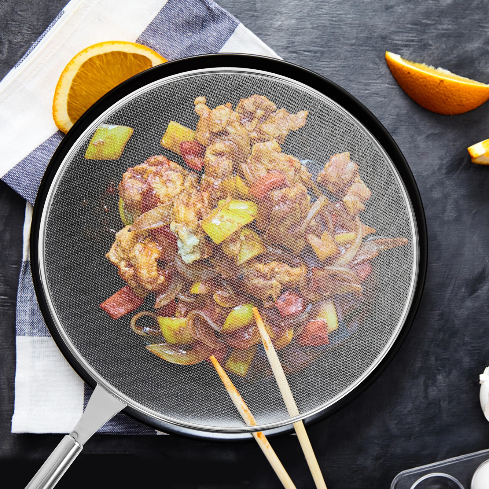 

33cm Mesh Splatter Screen for Skillet Stainless Steel Grease Guard Easy Monitor Cooking Process Fat Splatter Guard