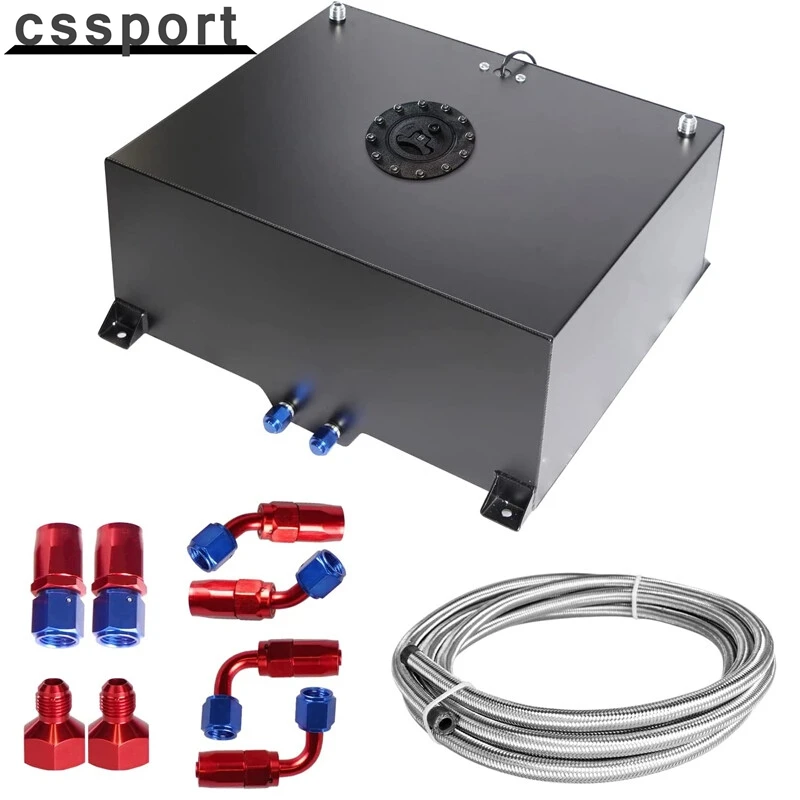 

20 GALLON BLACK ALUMINUM FUEL CELL GAS TANK+CAP+LEVEL SENDER+STEEL FUEL LINE KIT