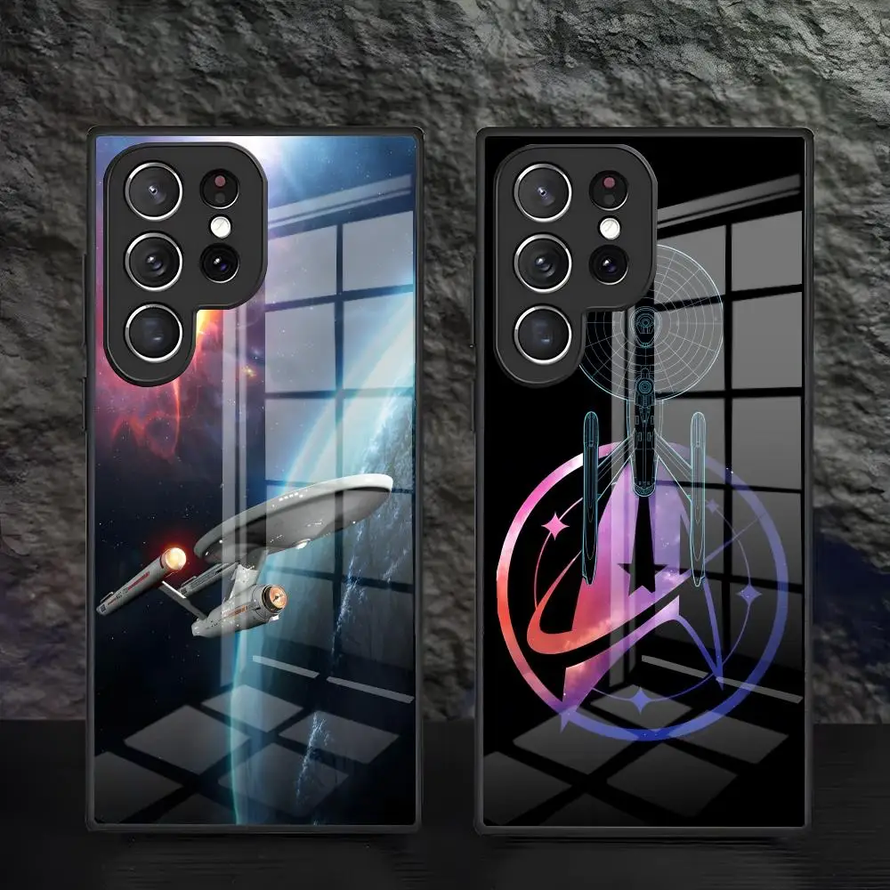 Star Trek Ships Handyhülle für Samsung S25 S24 FE S23 S22 S21 Plus S20 Ultra Note20Ultra Schwarze Glasabdeckung