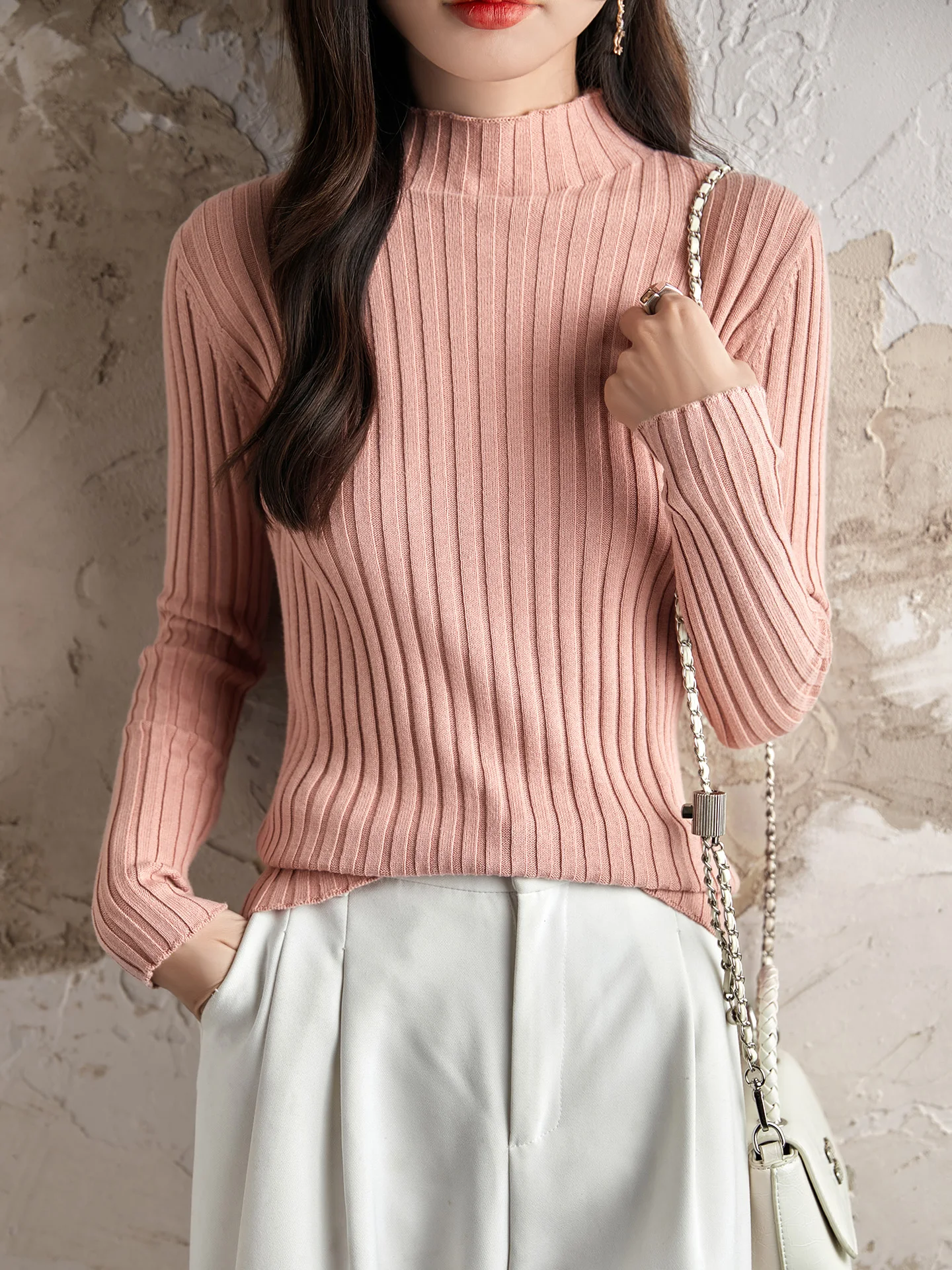 

Women's Slim Fit Cotton Knitwear f High Collar Pure Cotton Tead Knitted irt Base Layer mat Sle Autumn Sweater