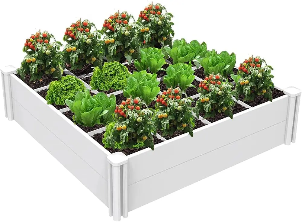 4'x4' Raised Garden Bed Kit, White Vinyl Planter Box for Vegetables Flowers Herbs, DIY Outdoor Gardening
