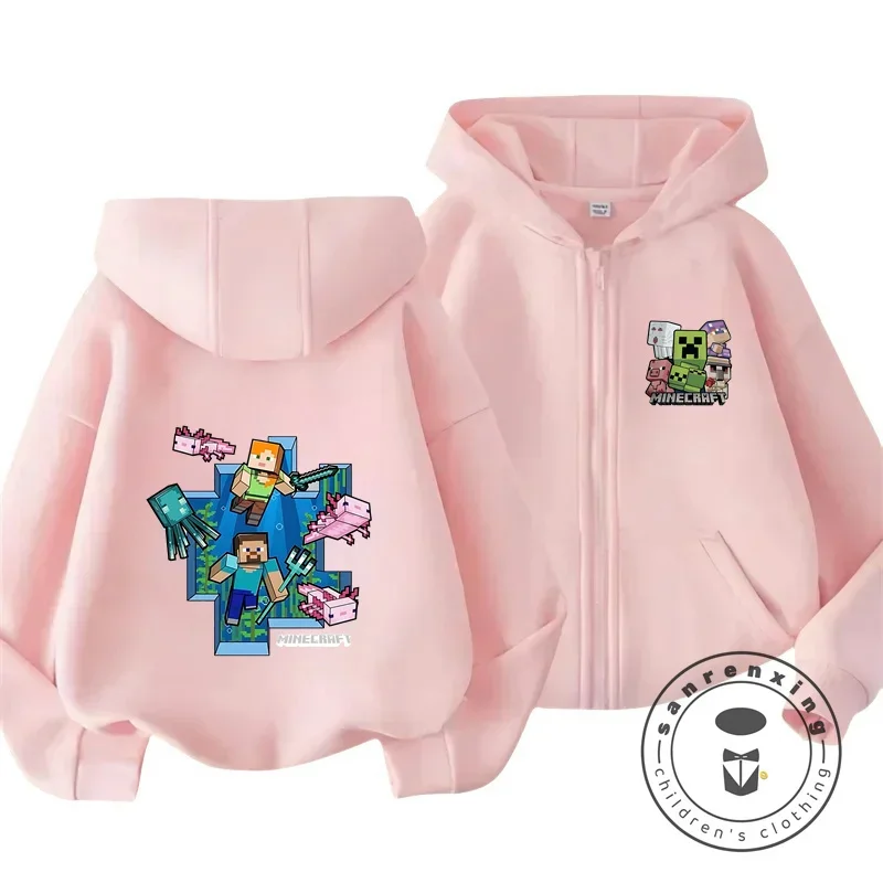 Kids Zip Up Hoodie Cartoon Print for Boy Girl Simple HipHop Style Perfect for Outdoors Casual Gaming New Fall Winter Collection