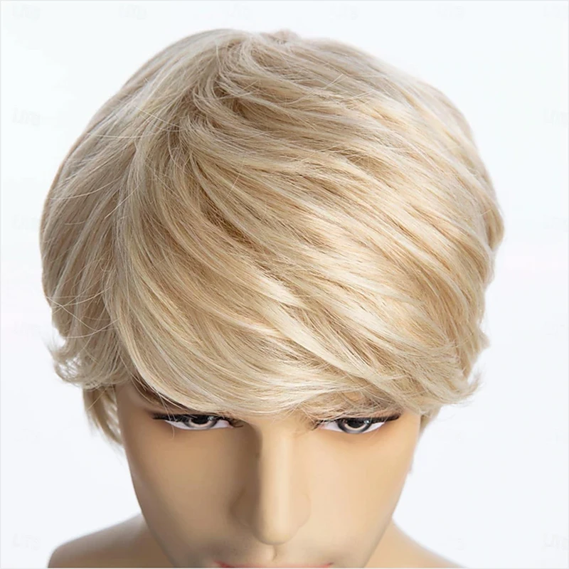 HAIRJOY Mens Wig Short Blonde Wig Short Layered Synthetic Hair for Male Cosplay Anime Halloween Wig