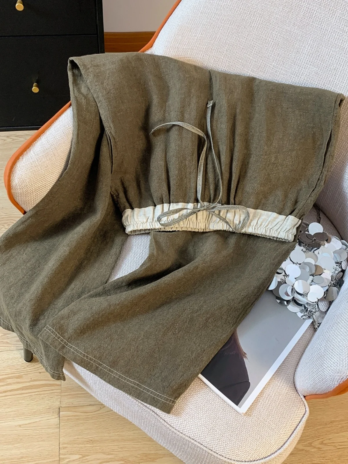 Calças de linho de algodão perna larga feminina cintura alta solta com cinto artístico vintage sle casual calças compridas outono faion