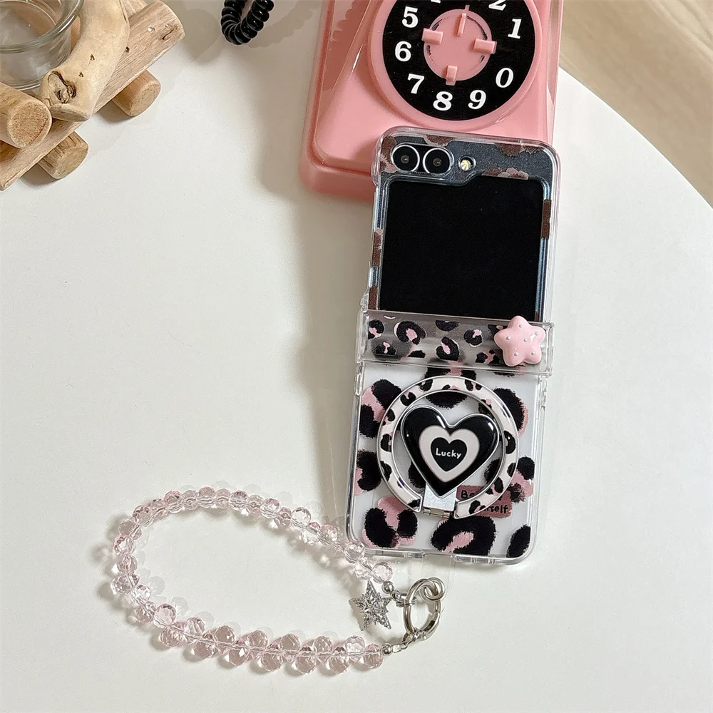 

FashionLeopard Print Magnetic Phone Case for Samsung Galaxy Z Flip7 6 Flip6 7 Flip5 flip5 6 7 Cover Love With Magsafe Stand Case