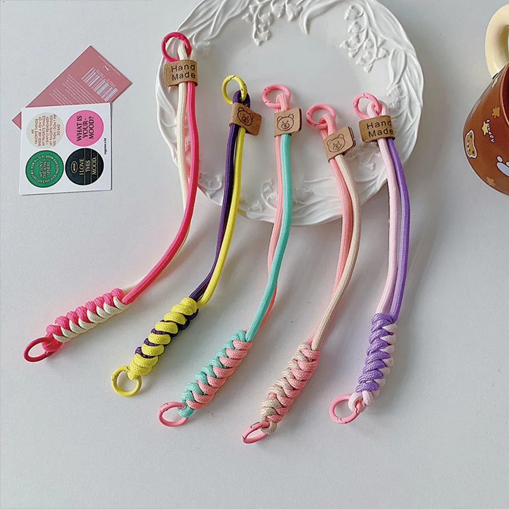 Elastic Mobile Phone Lanyard Colorful Hanging Chain Anti-loss Knot Rope Keyring Wrist Strap Woven Charms Keyring Bag Accessories