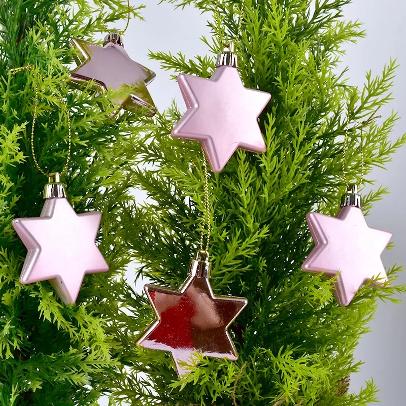 Festival decorations electroplating pink 6CM star ornaments Christmas tree shopping mall window scene layout pendant pendant