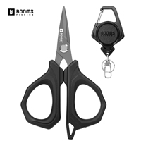 Booms Fishing Stainless Steel Fishing Scissors Pliers for Cutting PE Braided Wire with Retractable KeyChain Tool Accessories
