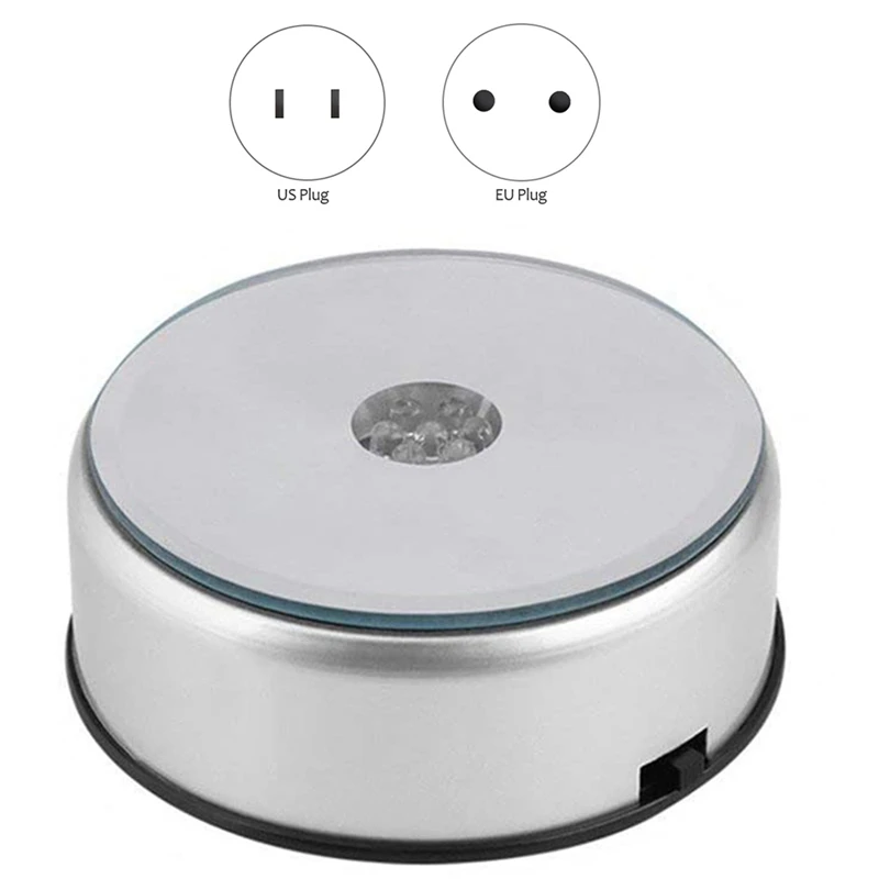DT19 Rotating Display Stand with LED Lights, 7 Color Crystal Turntable Base for Tumbler, Jewelry, Figurine, 4inch USB/Battery