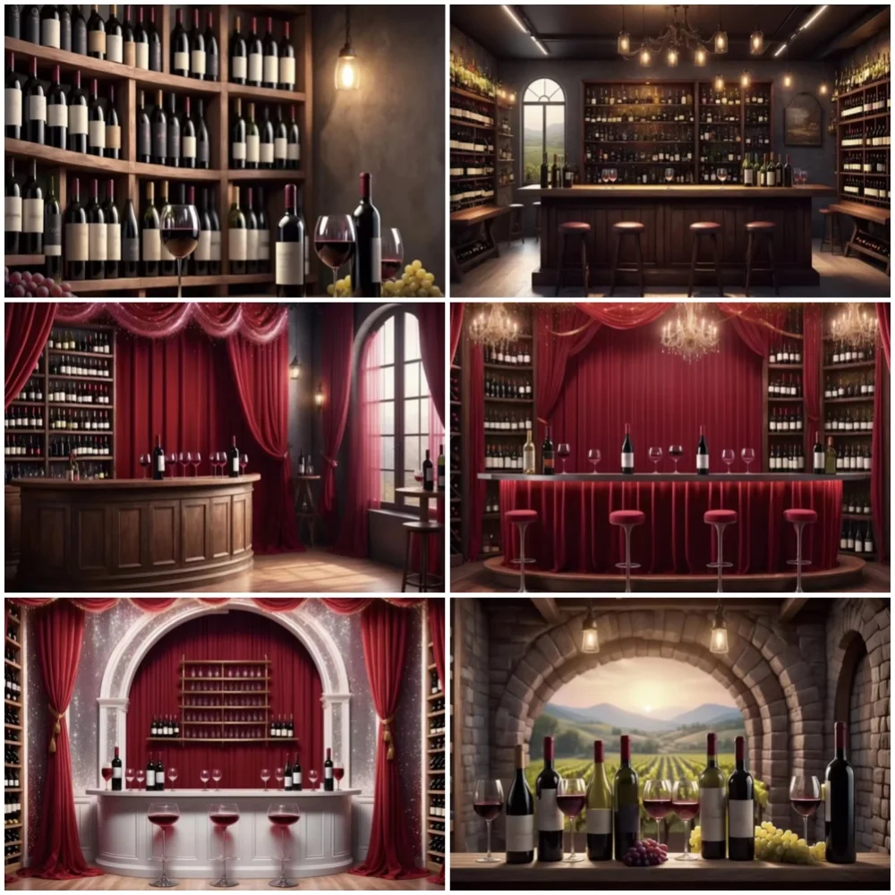 Getränk Wein Tag Thema Fotografie Hintergrund Vintage Bar Keller Regal Party Rot Dekoration Vorhang Band Glitzer Requisiten Geschenke