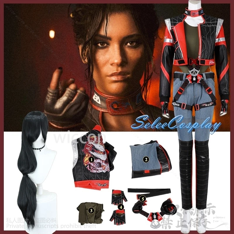 

Anime Game Panam Palmer Cosplay Red And Black Leather Jackets Punk Y2K Girls Fashion Uniform Belt Wig Halloween Party Customized