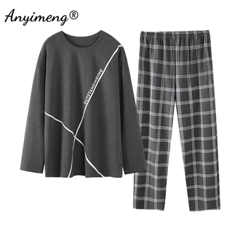 İlkbahar sonbahar yeni pamuklu uzun kollu tişört pijama adam için büyük boy kazak ev tekstili L-4XL erkek pijama takımı Minimalist erkek Loungewear