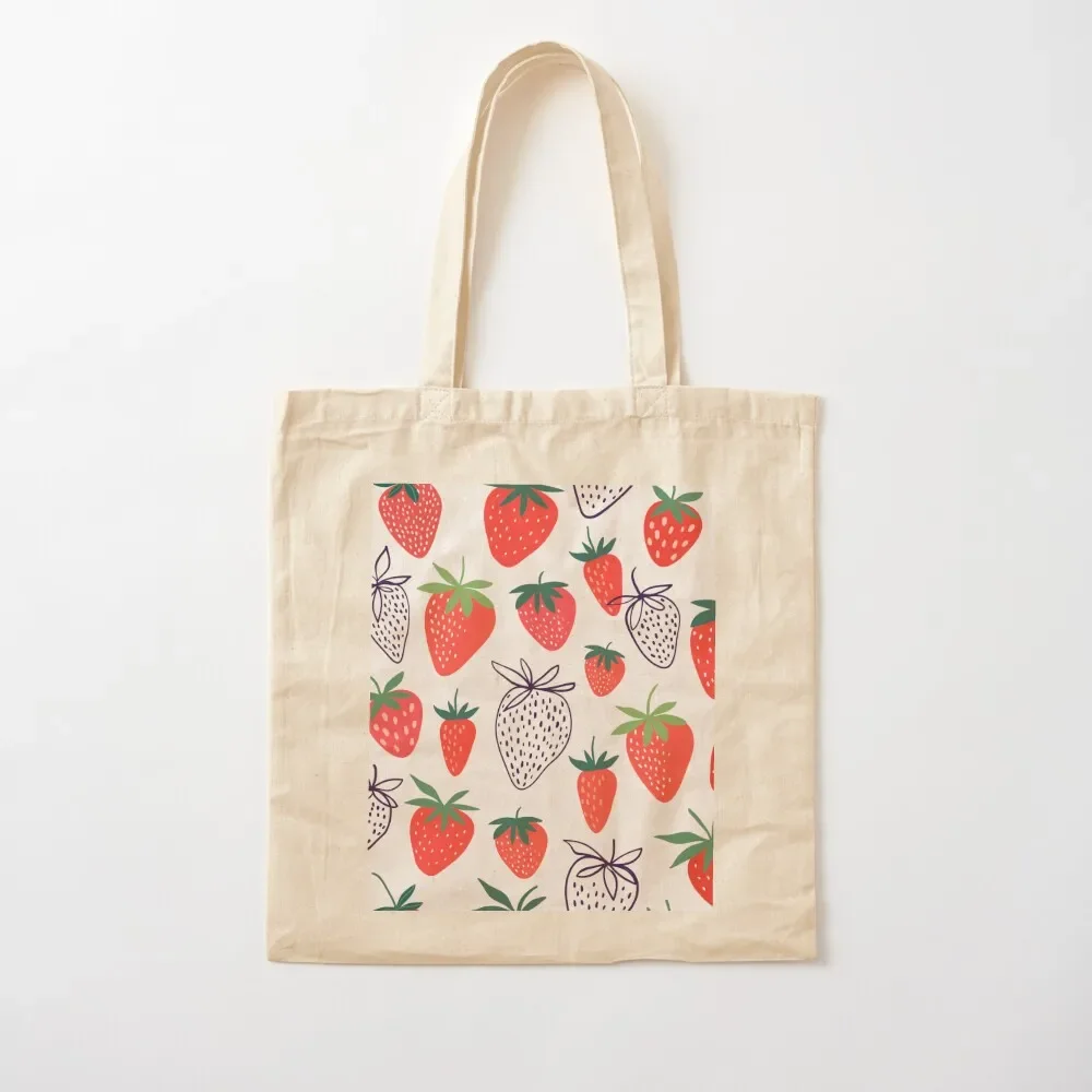 Strawberry hand drawn pattern Tote Bag Shopper bag Customizable tote bag hand ladies