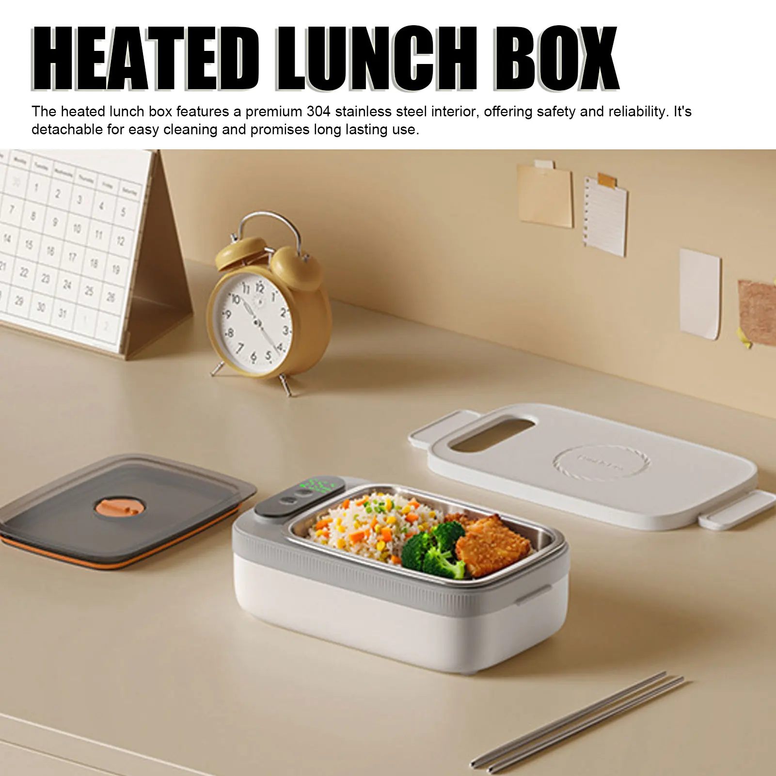 

Heated Lunch Box 304 Stainless Steel Battery Powered Cordless Electric Lunch Box Portable Food Warmer for Car Work Picnic