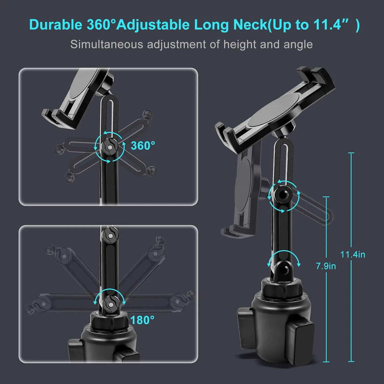 حامل أكواب للسيارة، 360 درجة °   حامل حامل بذراعين قابل للتعديل