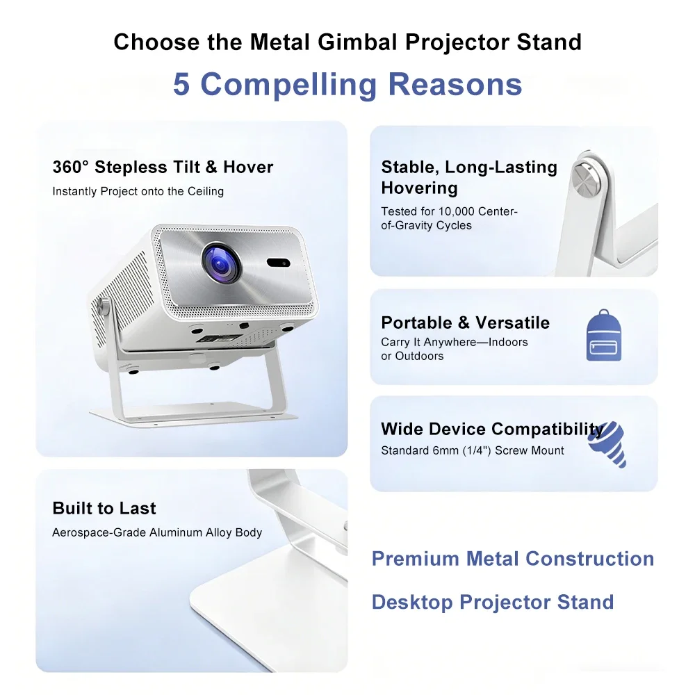 Flixtone desktop projector stand is a stable and durable rotating stand suitable for D9W MINI PRO and D9W MINI projectors