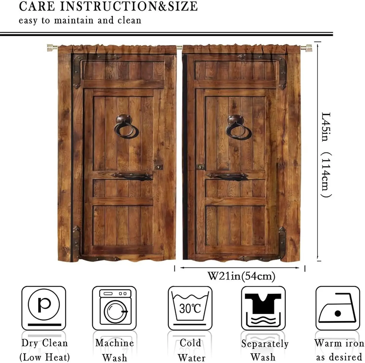 Rustic Wooden Barn Door Blackout Window Curtains, Vintage Wood Western Cowboy Country Barn Door Curtains, for Living  2 Panels