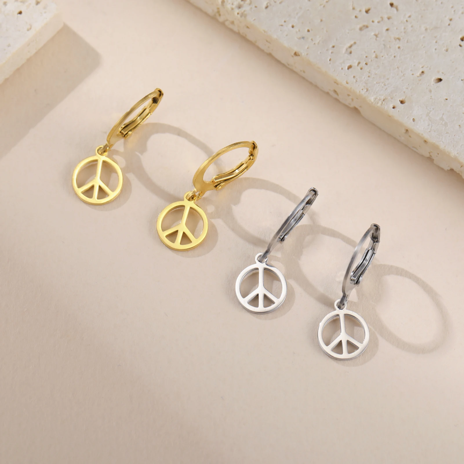 Peace symbol small pendant stainless steel earrings for women fashionable and simple daily earrings birthday gifts jewelry gifts