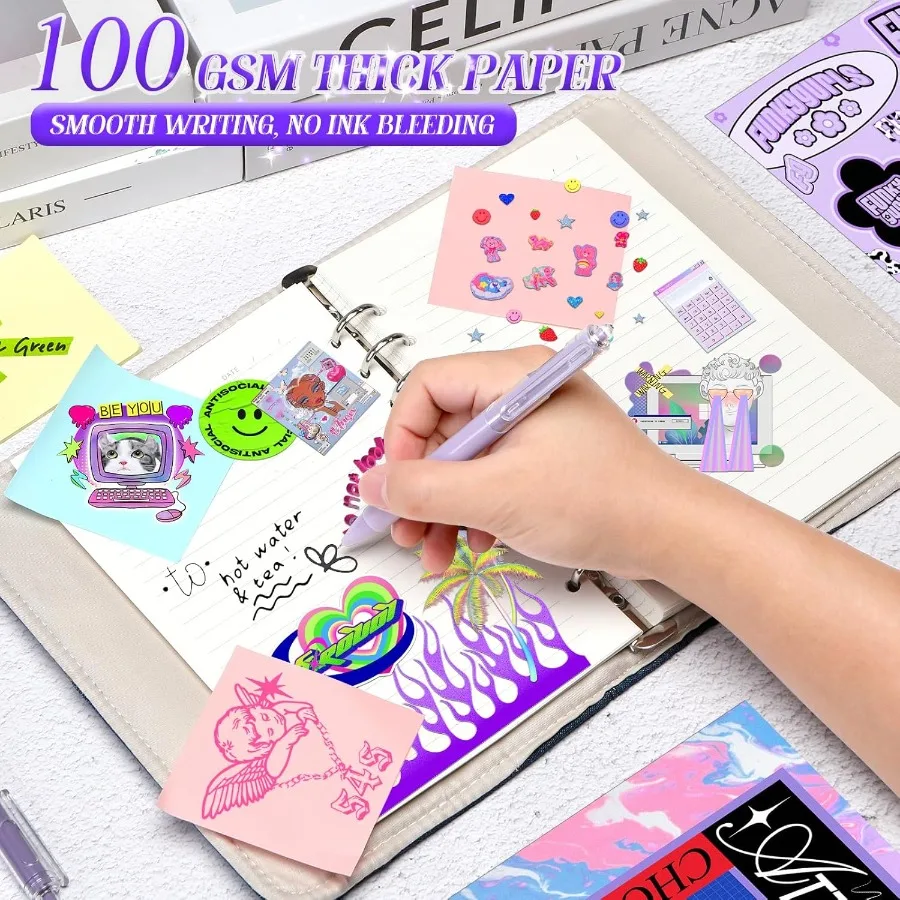 A5 Refillable Notebook Binder A5 Denim 6 Ring Binder Cover with 100 Sheet Filler Paper Y2K Persol Jourl Notebook for Girls n Sc