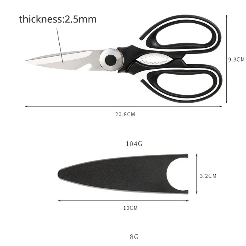 Stainless Steel Kitchen Scissors Multifunctional Household Chicken Bone Scissors With Lid Can Be Opened To Clip Walnuts