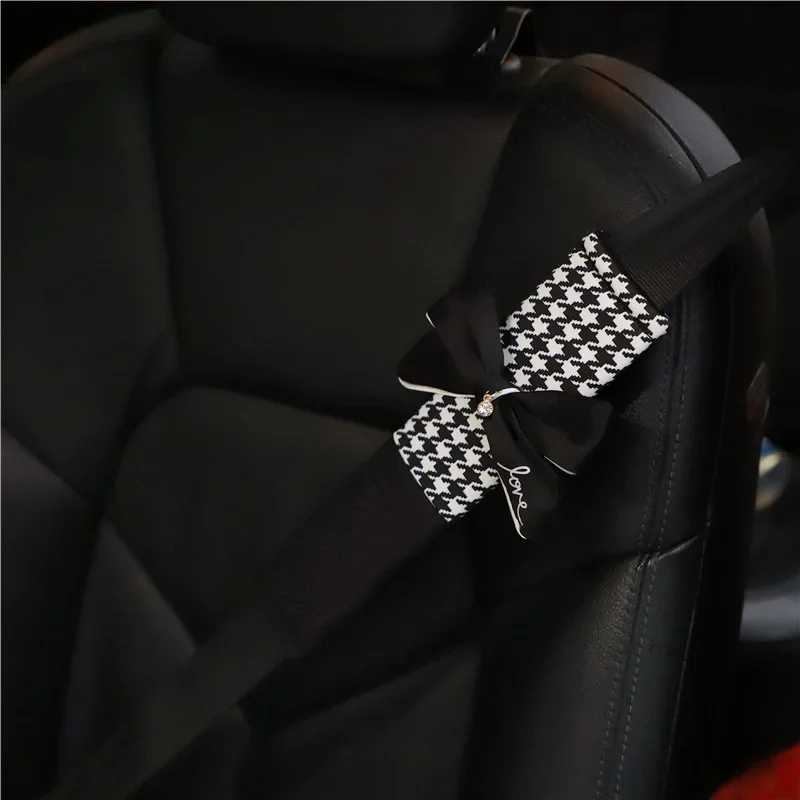 Car Seat Belt Shoulder Protector Thousand Bird Check Bow Car Safety Belt Shoulder Protector Fashion Neck