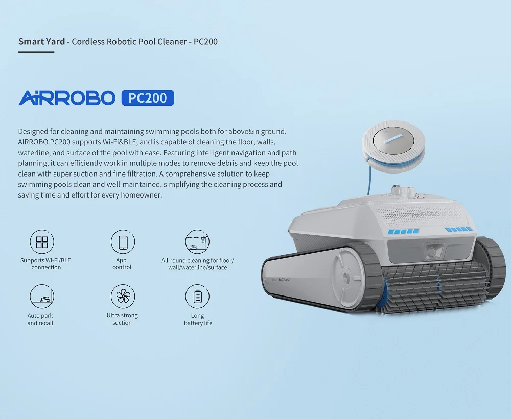 AIRROBO Hot Selling Cordless Swimming Pool Cleaning Robot Automatic Clambing Wall Swimming Robotic Underwater Filter Cleaner