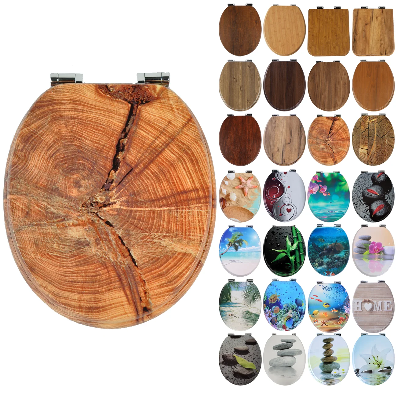 SINOBATH Toilettensitz mit Absenkautomatik Universelle Deckel WC Sitz Holz Klobrille Tragfähigkeit bis 190 kg, Viele bunte Motive
