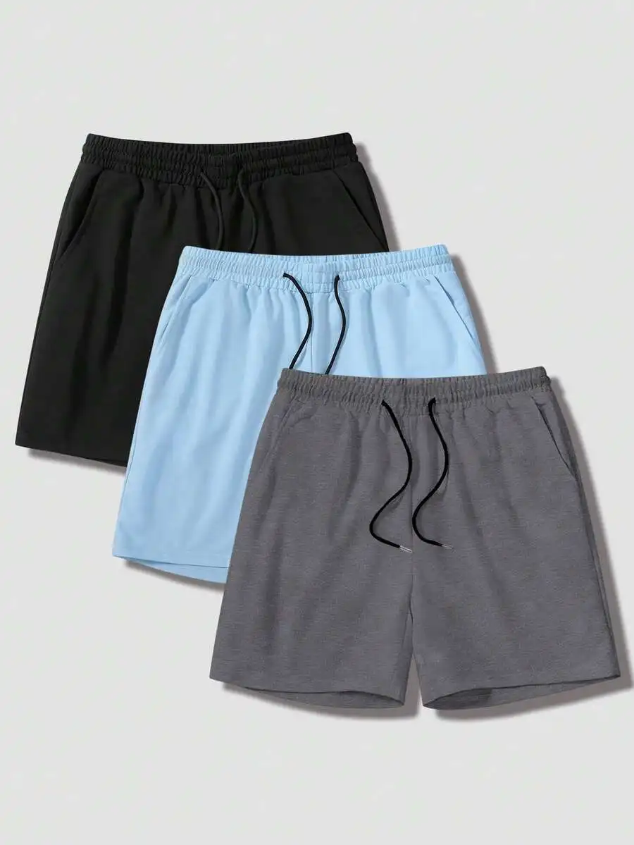 

Men 3 Pack Drawstring Waist Casual Shorts Loose Fit Solid Color Lounge Shorts