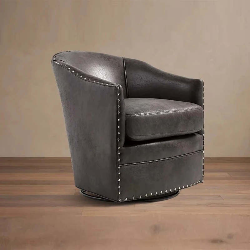 

Luxury single-seat leather swivel accent chair, contemporary design modular hotel with wooden leg nail head living room