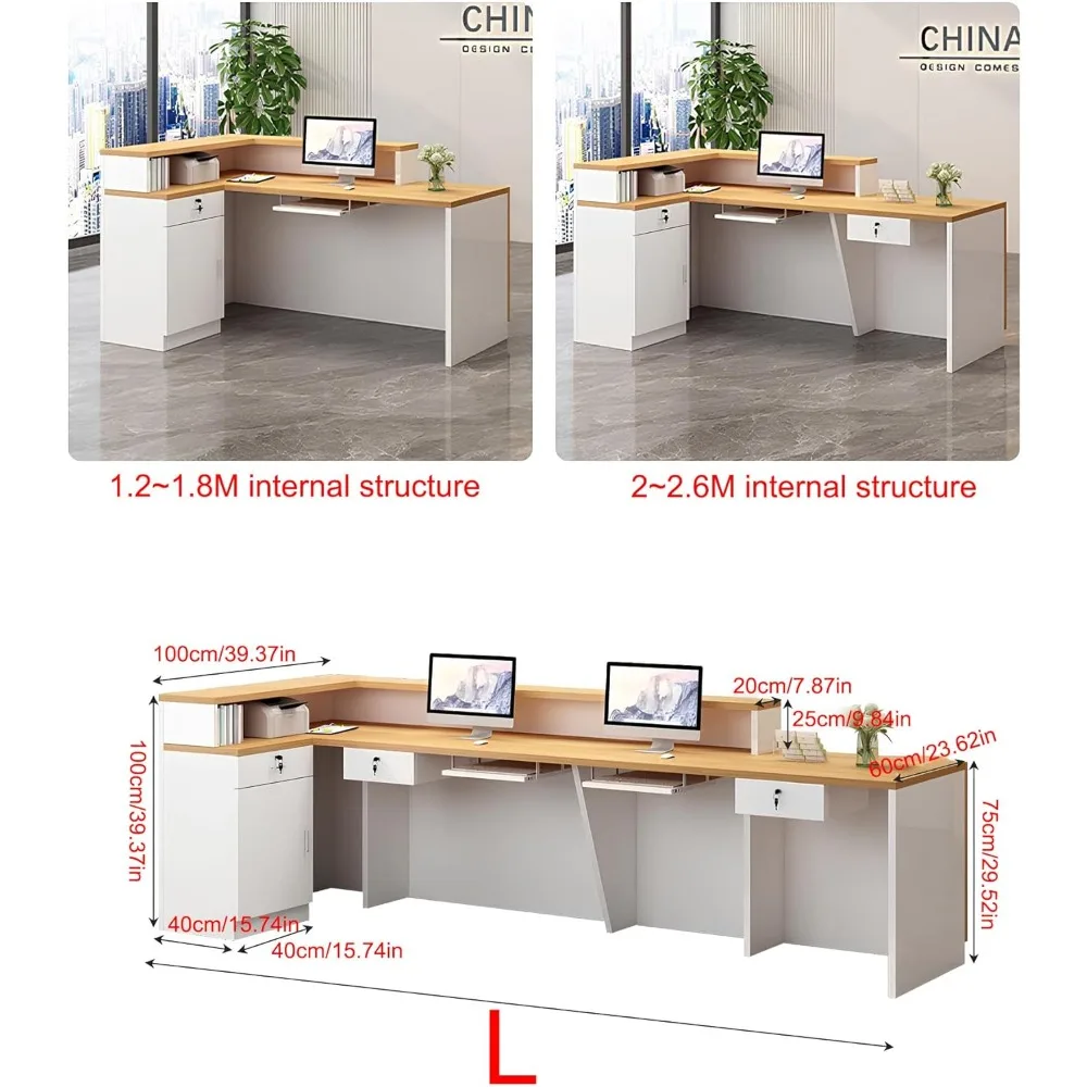 Recepção Recepção Contador com Painel Wave, LED Light Strip, gaveta bloqueável