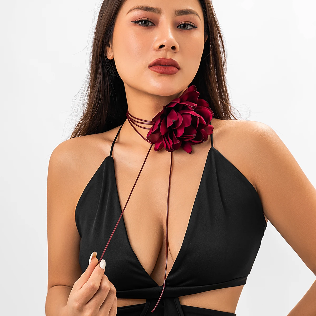 Ingemark Exaggerated Big Rose Flower Choker Necklace for Women Wed Bridal Goth Kpop Adjustable Bowknot Chain Y2K Accessories New
