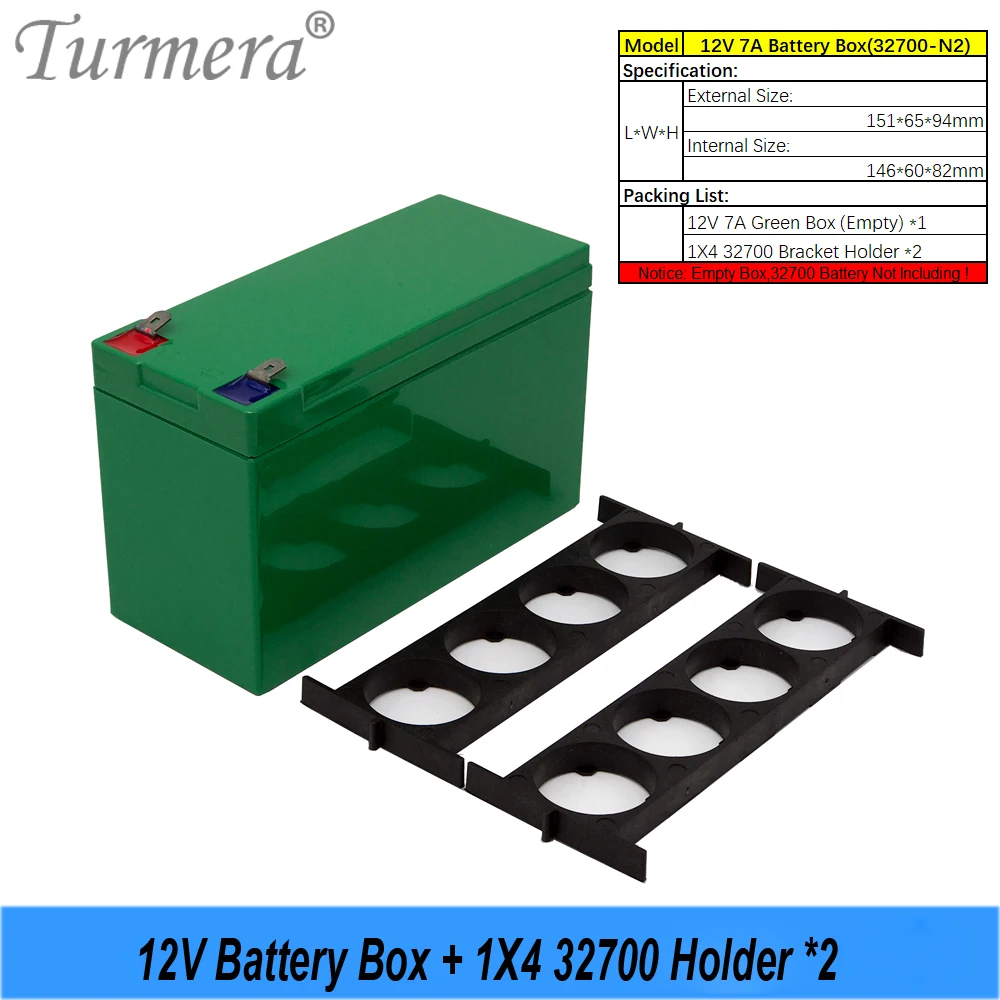 Turmera 12V 7A Lifepo4 Battery Box with 1X4 32650 32700 Holder for Uninterrupted Power Supply and Replace Lead-Acid Battery Use