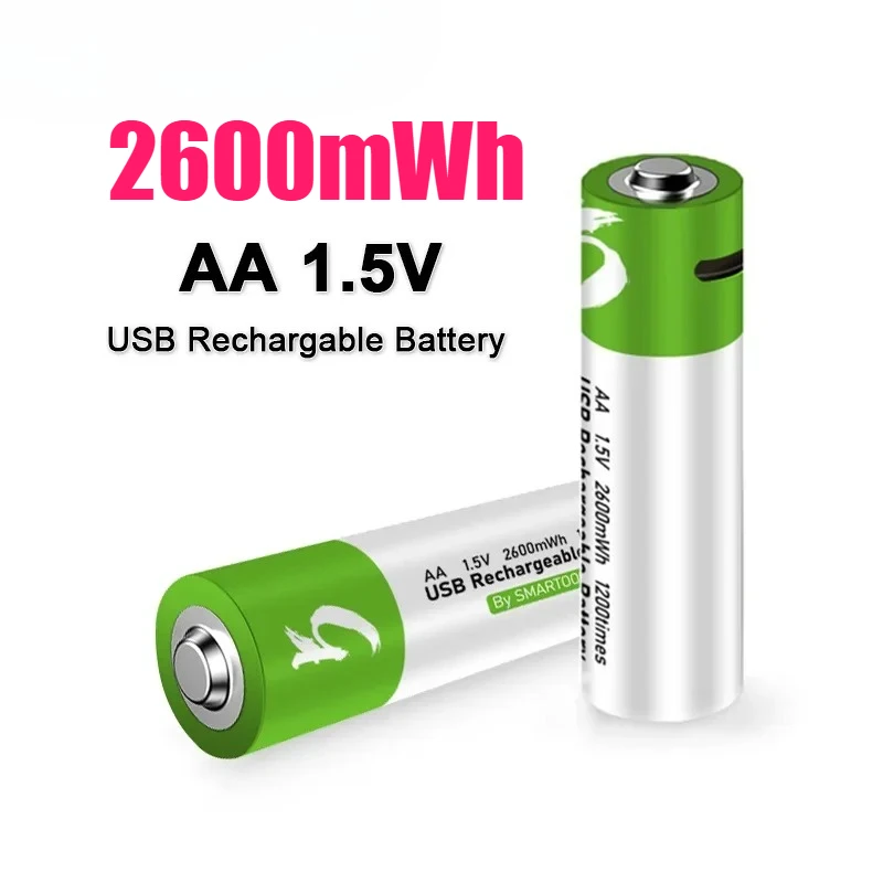 

AA USB Lithium Rechargeable Battery 1.5V 2600mWh For Remote Control Mouse Electric Toy Shaver Small Fan MP3+ TYPE C Cable