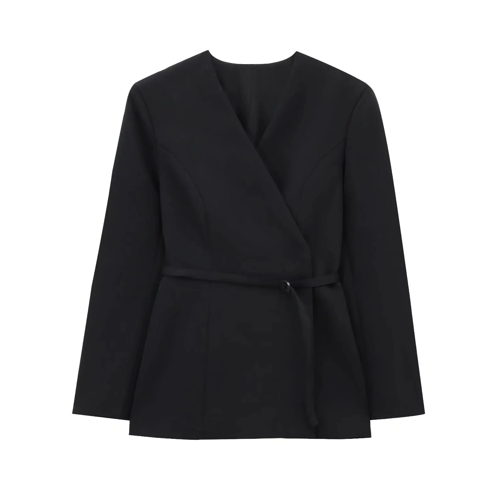 Casual Wrap Style Belted Women's Suit JNLEAOG Autumn New Fashion Design Polyester Long Sleeve V-Neck Mid-Length Single-Breasted