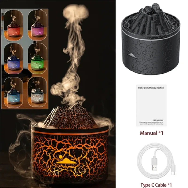 Humidificadores de aire de llama volcánica, aceites esenciales, medusas, niebla fría, humidificador de aire, difusor de Aroma de llama para dormitorio, olor para el hogar
