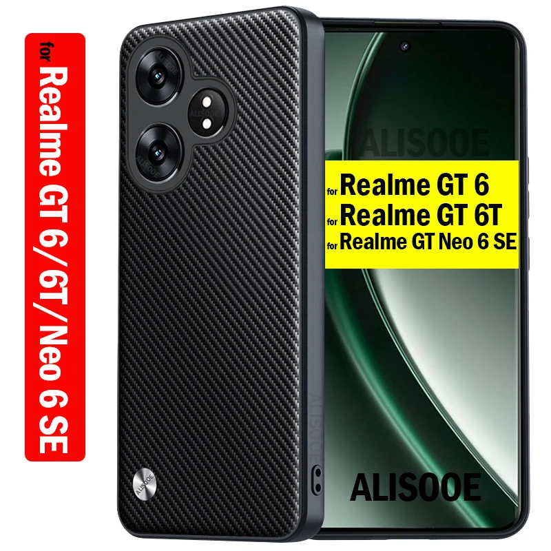 Shockproof Funda for Realme GT 6 Global Version Case Fiber Texture PU-Leather Protect Capa for Realme GT 6T Neo 6 SE Cover