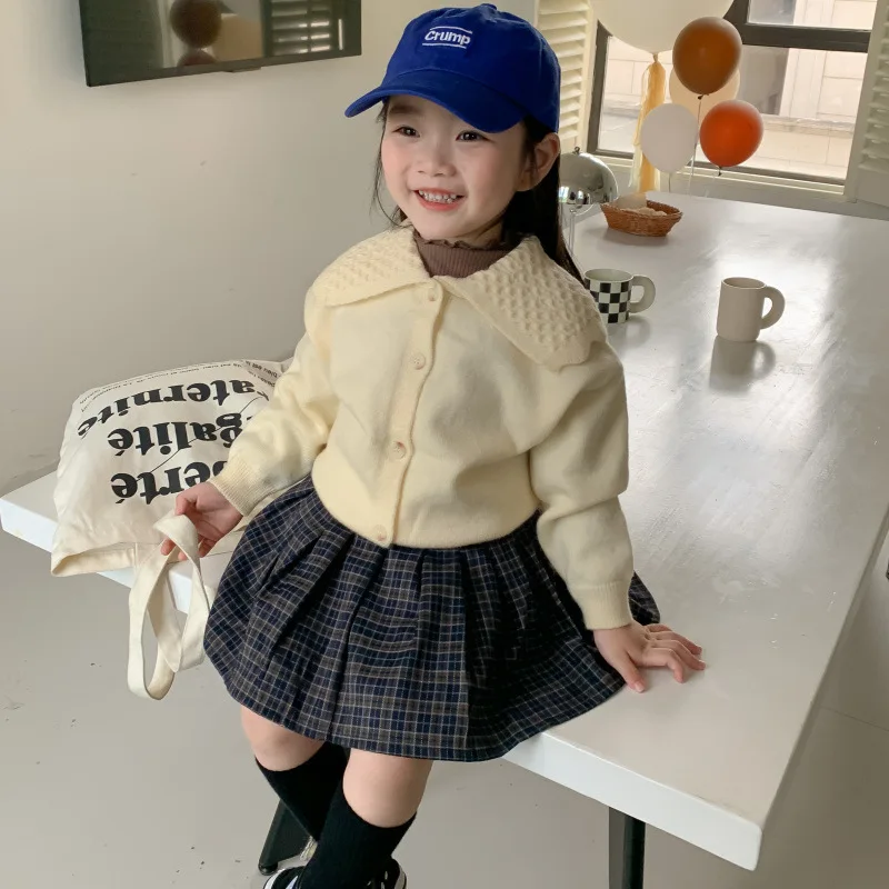 

Korean Girls Spring Autumn Winter New Style Temperament Large Lapel Knitted Coat Children Sweater