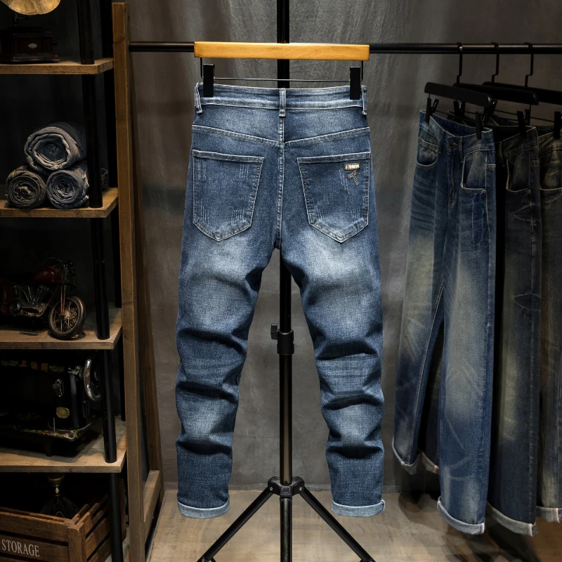2026 Autumn and Winter New Men's Jeans Small Straight Stretch Retro Ripped Trousers Fashion Quality Men's Wear