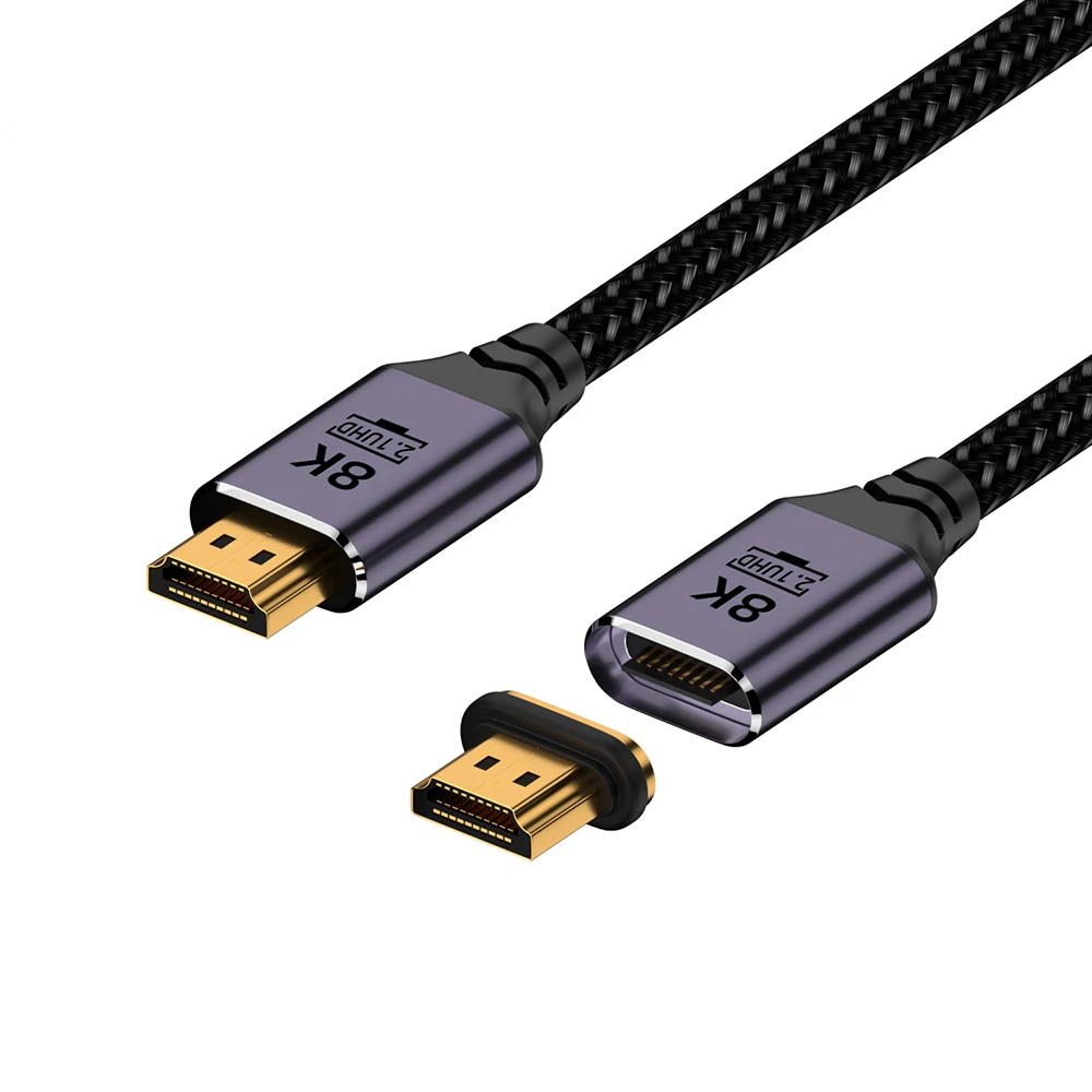 

Nku HD2.1 8K60Hz Display Cable with 19-Pin Magnetic Connector 48Gbps ARC 3D HDR Nylon Braid Cord for Laptop PC Xbox PS4 Monitor