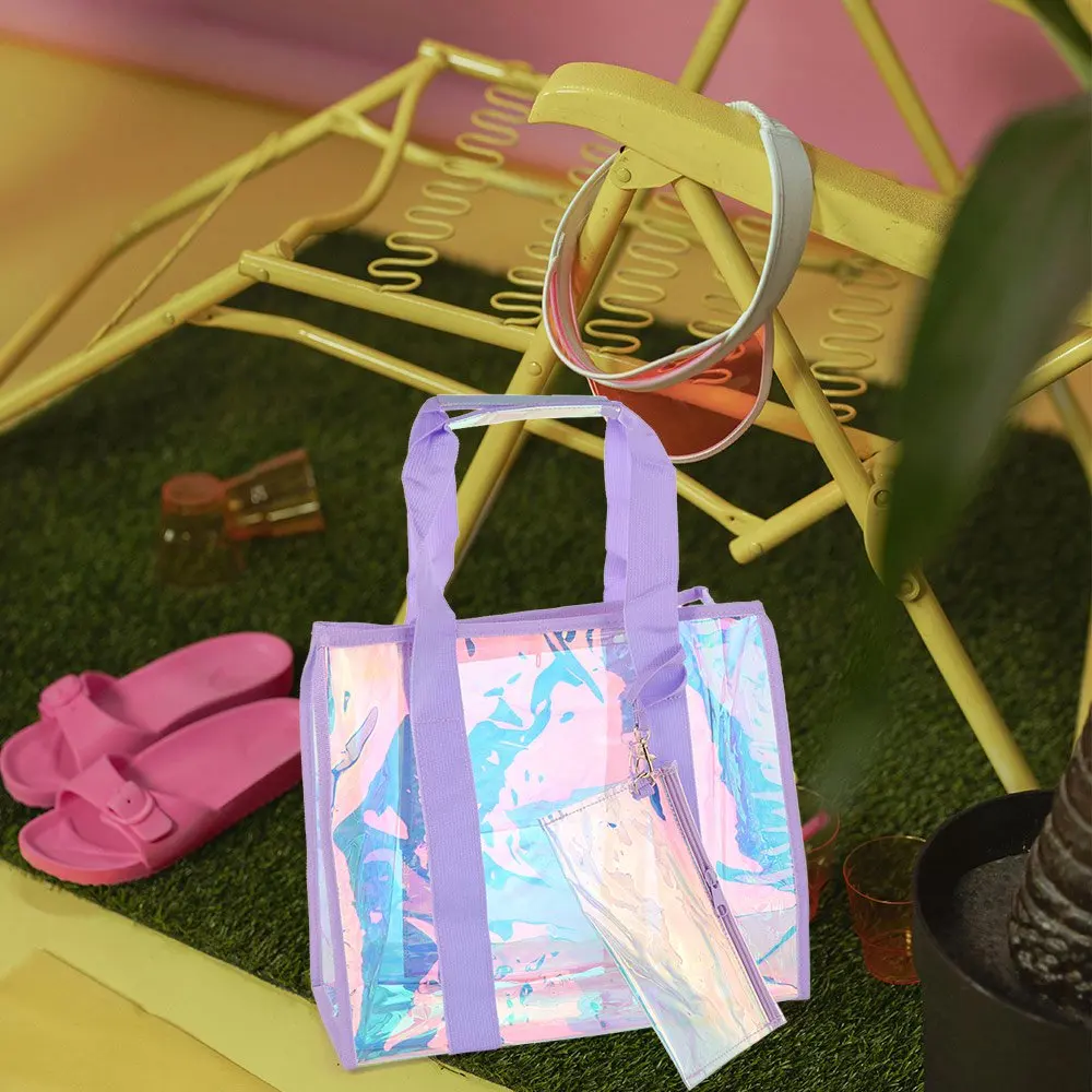 

Waterproof Clear Tote Bag Sandproof with Mobile Phone Pouch PVC Shoulder Bag High Quality Large Capacity Women's Handbag