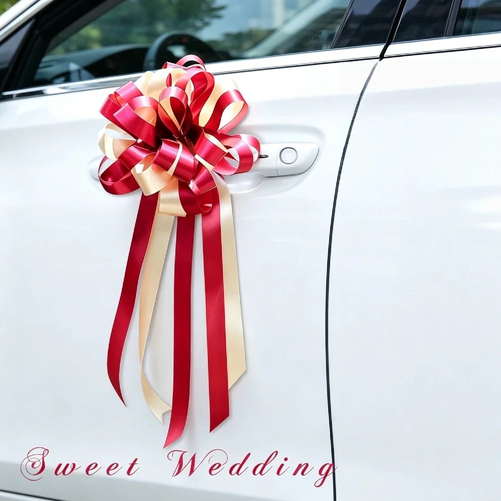 10pcs Wedding Car Pull Flower Ribbon Bow for Gift Wrapping Marriage Ceremony Celebration Party Home Event Decoration Supplies