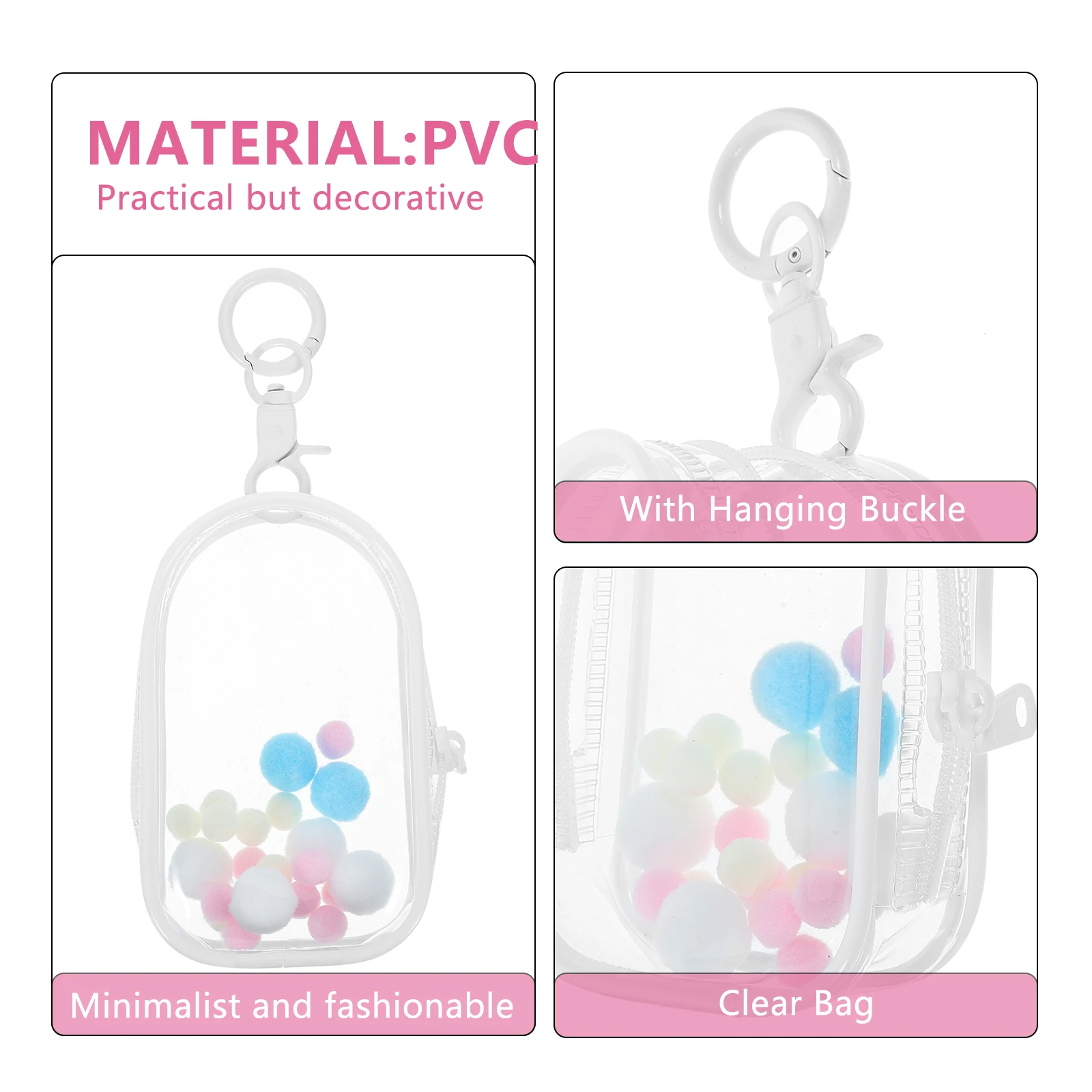 

Transparent Storage Mini Hanging Buckle Clear Pouch Keychain Small Pvc Lightweight Portable Water Resistant Fashionable Gift