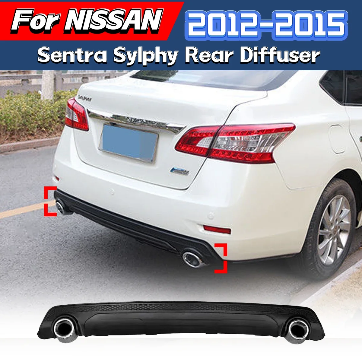 For Nissan Sentra Sylphy 2012 2013 2014 2015 Rear Bumper Spoiler Lip Splitter Dual Tube Decorative Body Surround Modification