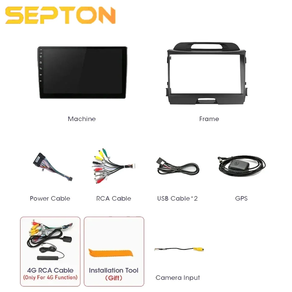 SEPTON 8+256G Car Stereo Radio for Kia Sportage 3 SL 2010 - 2016 Android12 Multimedia Player Autoradio CarPlay GPS 2Din HeadUnit