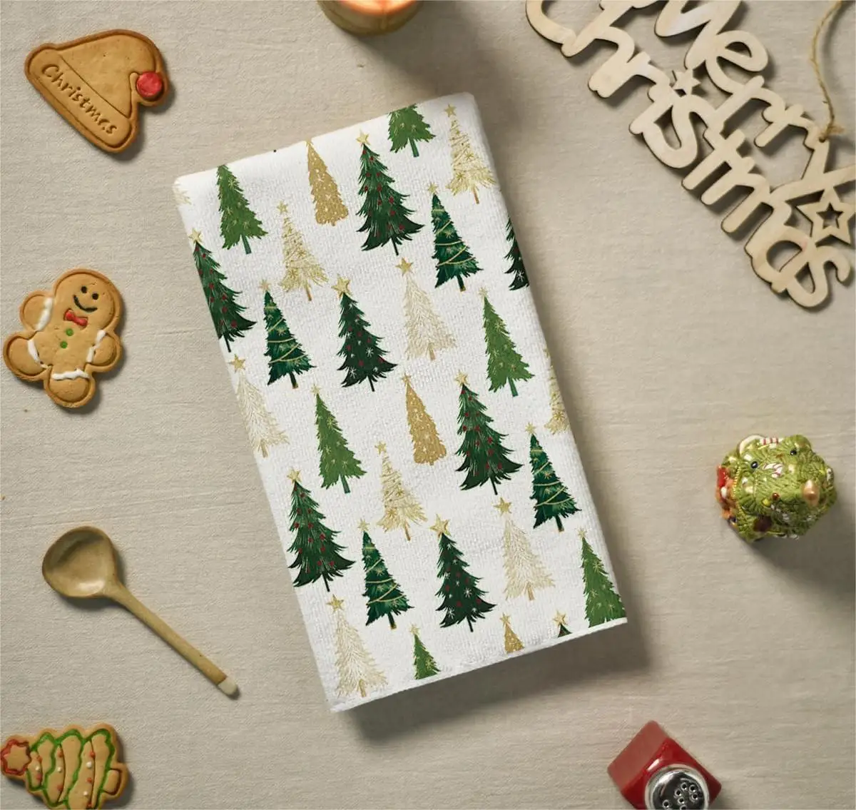 قطعتان، مناشف المطبخ ذات الظل الصنوبر المنقوش لعيد الميلاد، مجموعة مناشف 40 سم * 60 سم، قماش تنظيف ناعم فائق الامتصاص، منشفة شاي للطبخ والخبز، منشفة يدوية، قماش تنظيف، ديكور غرفة المطبخ، أساسيات المطبخ، أساسيات المنزل