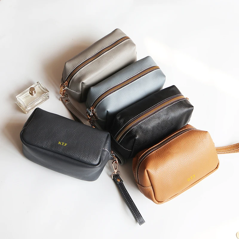 Custom Letters Large Capacity Wrist Clutch Bag Zipper Cow Leather Luxury Phone Purse Travel Cosmetic Bag Wallet Storage Bags